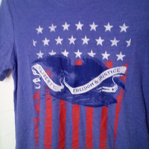 Home Of The Brave Shirt Women S Short Sleeve Liberty Freedom Justice Flag USA - Picture 4 of 14